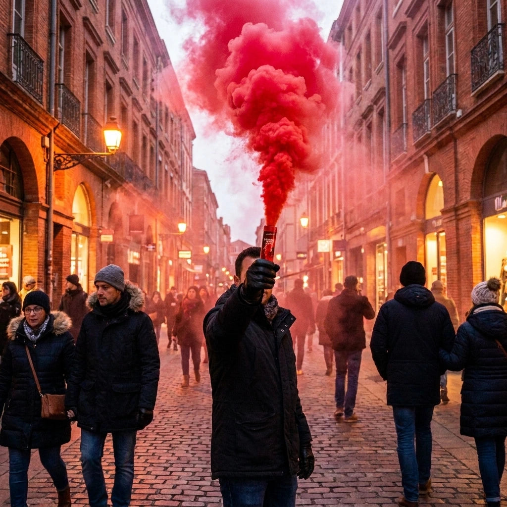 un supporter avec un fumigène de chez Momentary Events en main